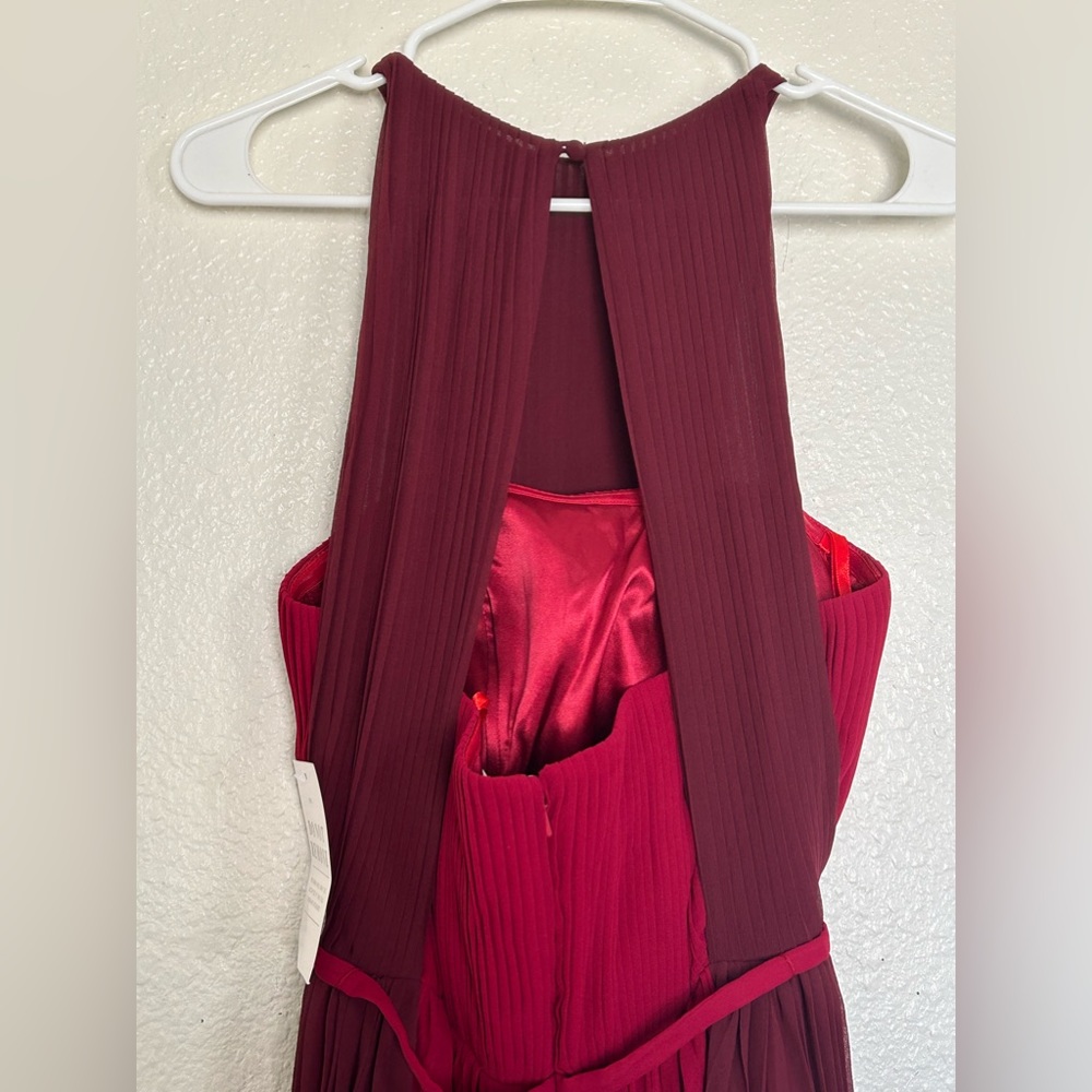NWT Celeb pleated Crepe strapless Maxi Dress Formal prom, burgundy red, Sz.2 - Picture 8 of 13